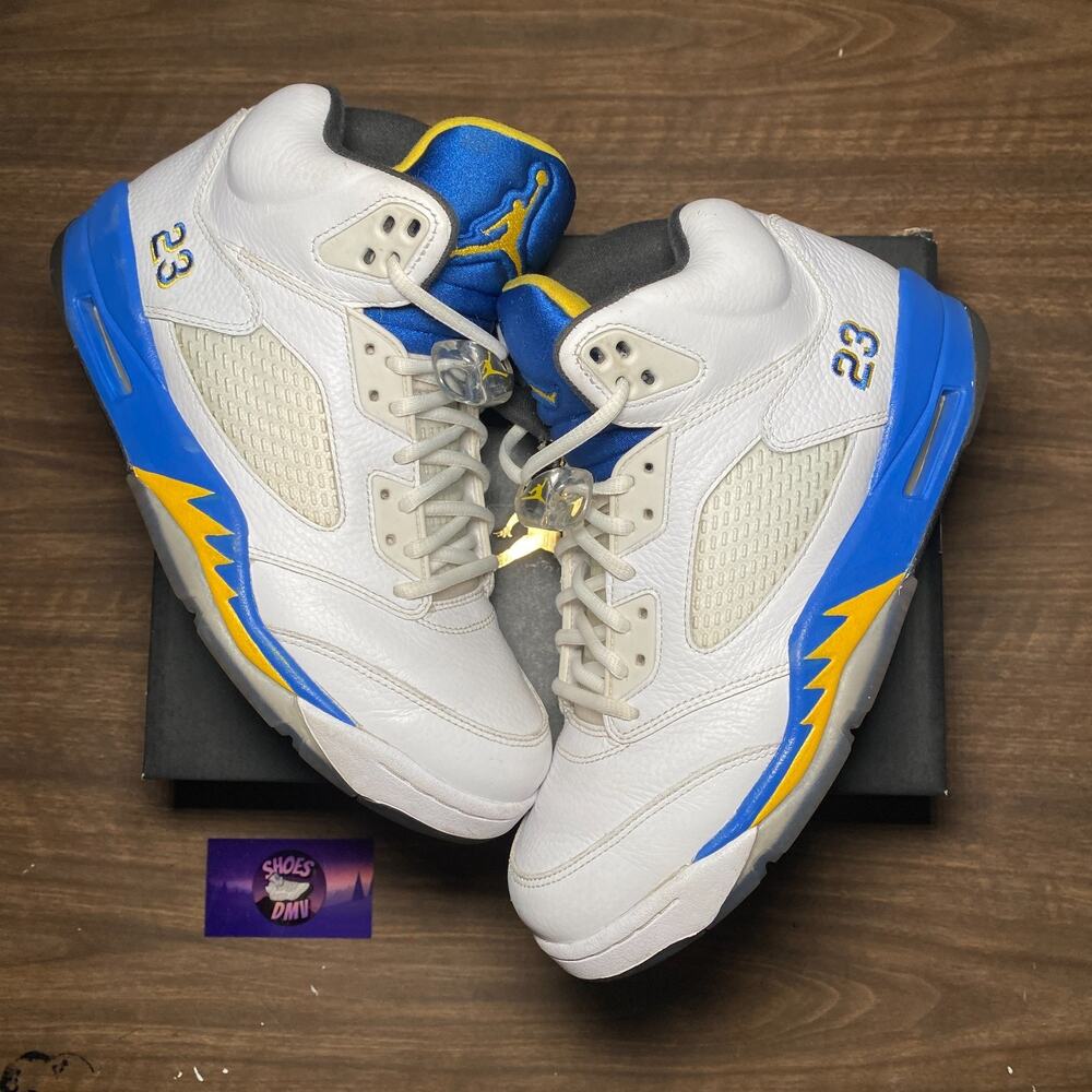 Men's Air Jordan 5 Retro Laney 2013 White Varsity Royal Size 9.5 (136027-189)